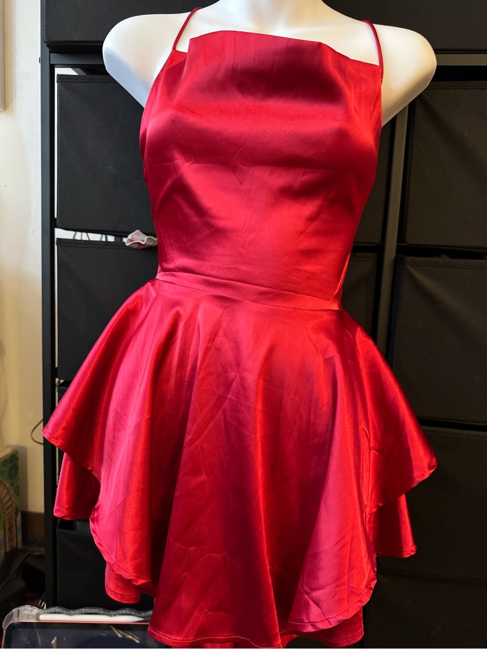 Red Satin Halter dress with shorts